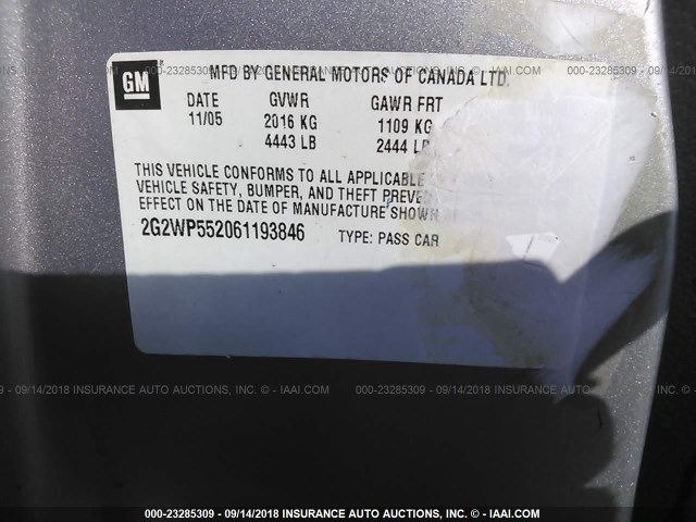 2G2WP552061193846 - 2006 PONTIAC GRAND PRIX SILVER photo 9