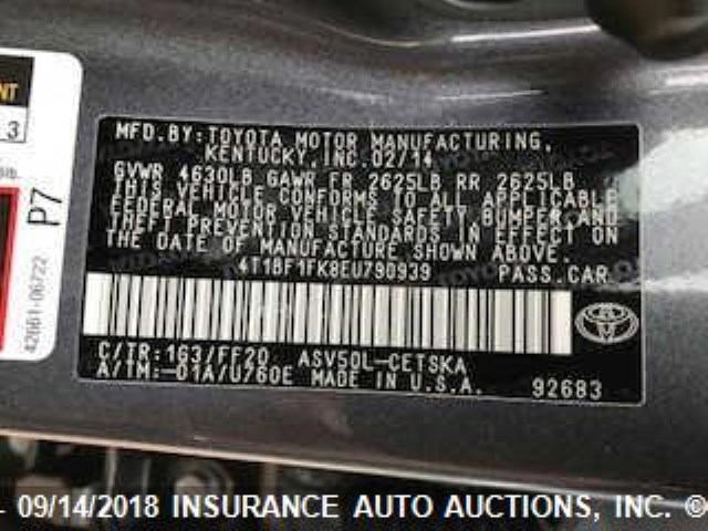 4T1BF1FK8EU790939 - 2014 TOYOTA CAMRY L/SE/LE/XLE 灰色 照片 9