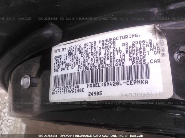 4T1BG22K8WU331498 - 1998 TOYOTA CAMRY CE/LE/XLE 黑色 照片 9