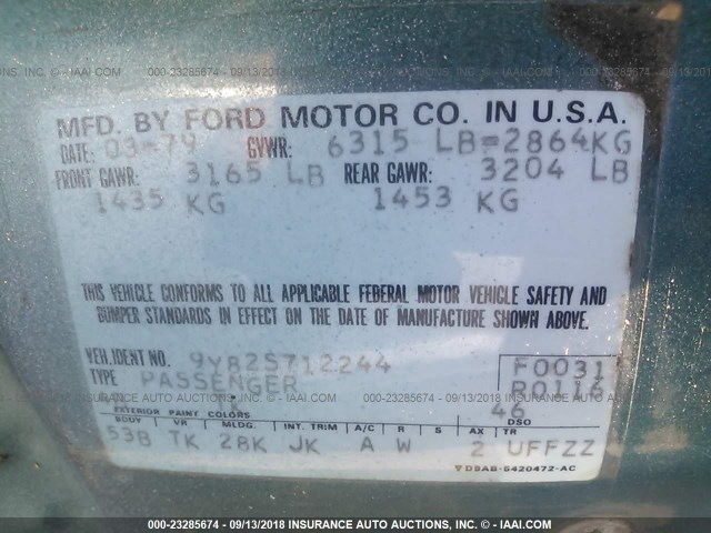 9Y82S712244 - 1979 LINCOLN CONTINENTAL  绿色 照片 9