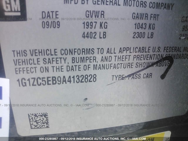 1G1ZC5EB9A4132828 - 2010 CHEVROLET MALIBU 1LT შავი ფოტო 9