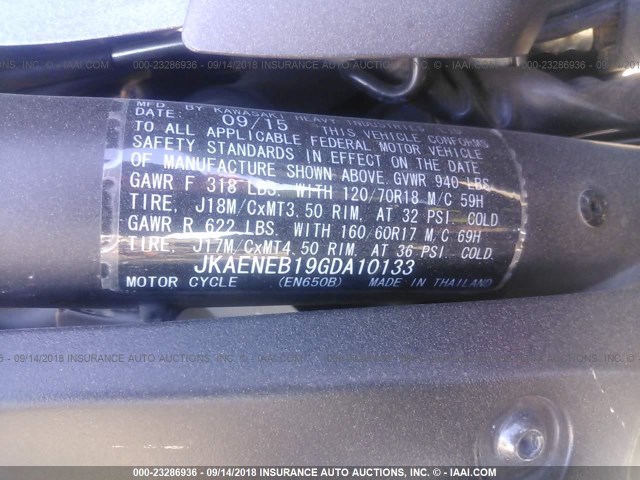 JKAENEB19GDA10133 - 2016 KAWASAKI EN650 B BLACK photo 10