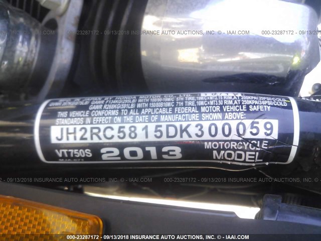 JH2RC5815DK300059 - 2013 HONDA VT750 S 黑色 照片 10