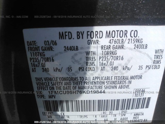 1FMCU96H76KD19844 - 2006 FORD ESCAPE HEV GRAY photo 9