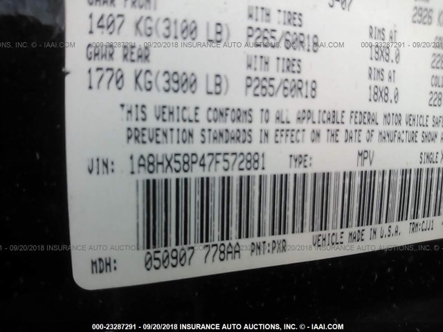 1A8HX58P47F572881 - 2007 CHRYSLER ASPEN LIMITED BLACK photo 9