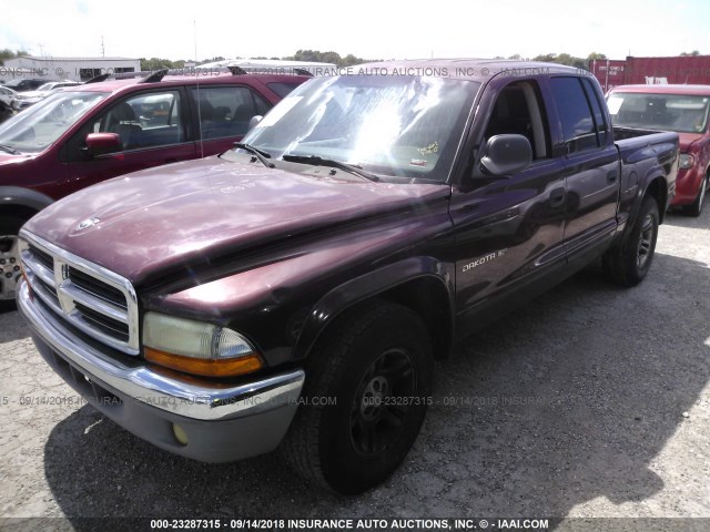 1B7HL48X52S716497 - 2002 DODGE DAKOTA QUAD SLT MAROON photo 2