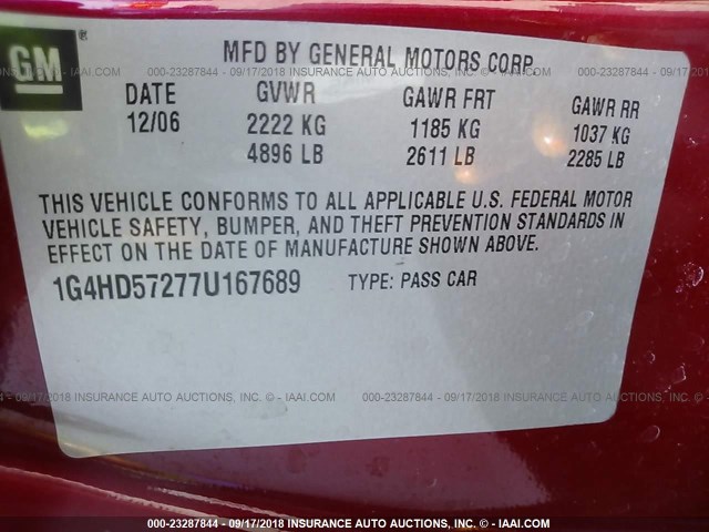 1G4HD57277U167689 - 2007 BUICK LUCERNE CXL RED photo 9