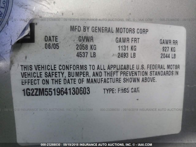 1G2ZM551964130603 - 2006 PONTIAC G6 GTP SILVER photo 9