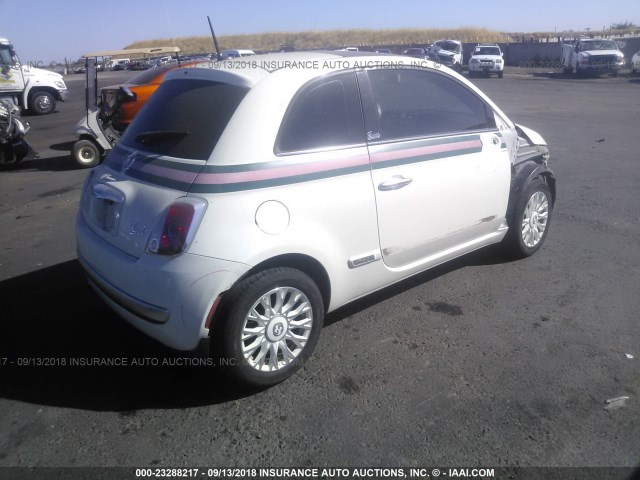 3C3CFFCR1CT254224 - 2012 FIAT 500 LOUNGE WHITE photo 4