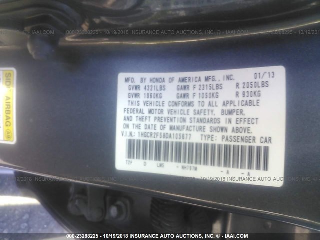 1HGCR2F58DA105677 - 2013 HONDA ACCORD SPORT GRAY photo 9