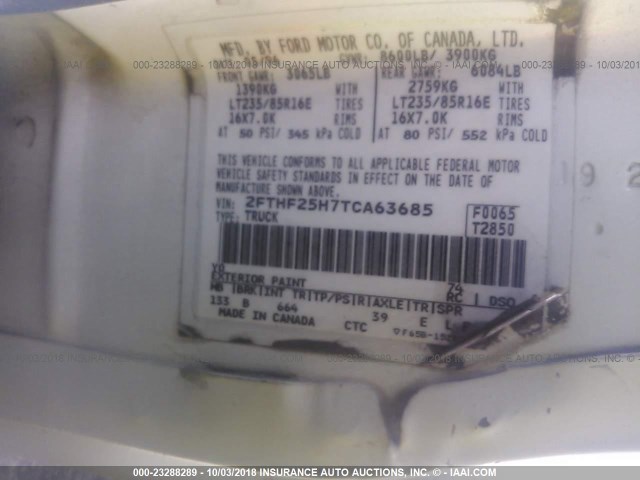 2FTHF25H7TCA63685 - 1996 FORD F250 WHITE photo 9