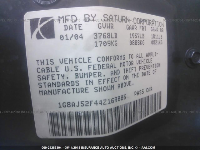 1G8AJ52F44Z169885 - 2004 SATURN ION LEVEL 2 BLUE photo 9