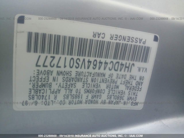 JH4DC4464VS017277 - 1997 ACURA INTEGRA GS/LS SILVER photo 9