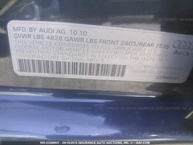 WAUHFAFL4BN028671 - 2011 AUDI A4 PREMIUM PLUS GRAY photo 9