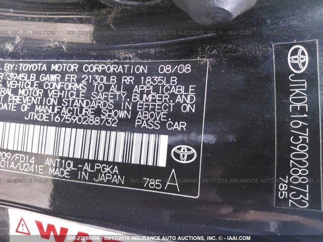 JTKDE167590288732 - 2009 TOYOTA SCION TC 黑色 照片 9