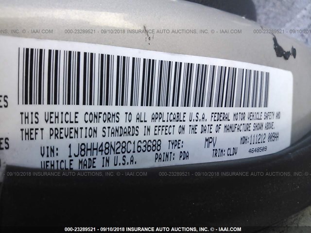 1J8HH48N28C163688 - 2008 JEEP COMMANDER SPORT Արծաթագույն լուսանկար 9