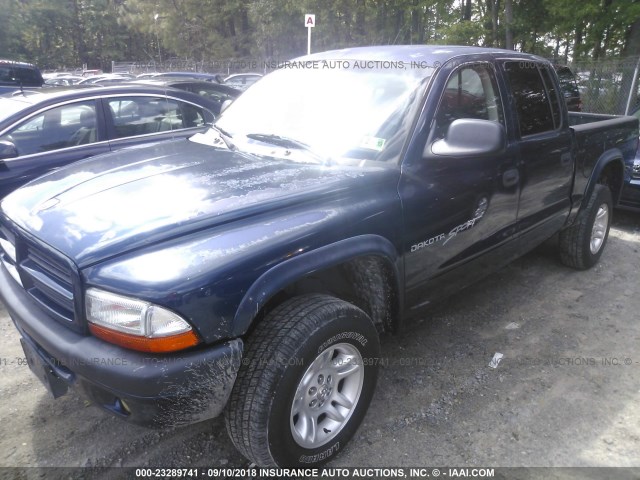 1B7HG2AN31S299610 - 2001 DODGE DAKOTA QUAD BLUE photo 2