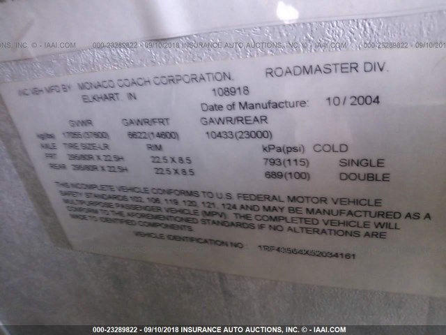 1RF43564X52034161 - 2005 ROADMASTER RAIL MONOCOQUE Qəhvəyi foto 9