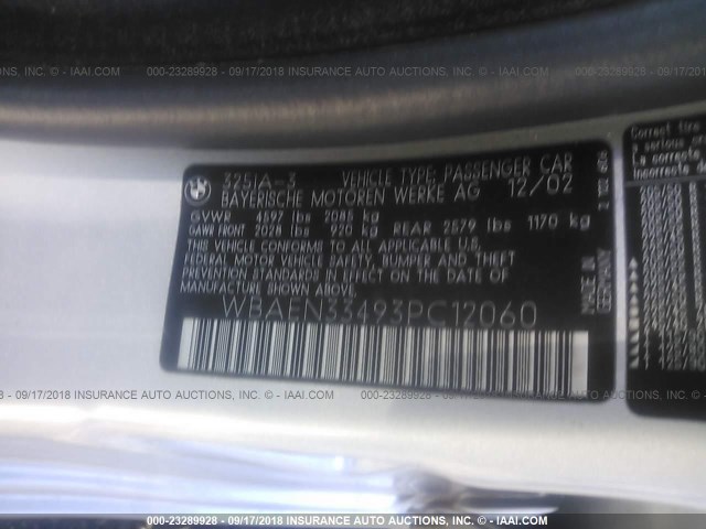 WBAEN33493PC12060 - 2003 BMW 325 IT SILVER photo 9