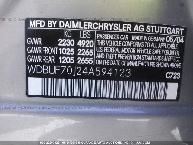 WDBUF70J24A594123 - 2004 MERCEDES-BENZ E 500 SILVER photo 9