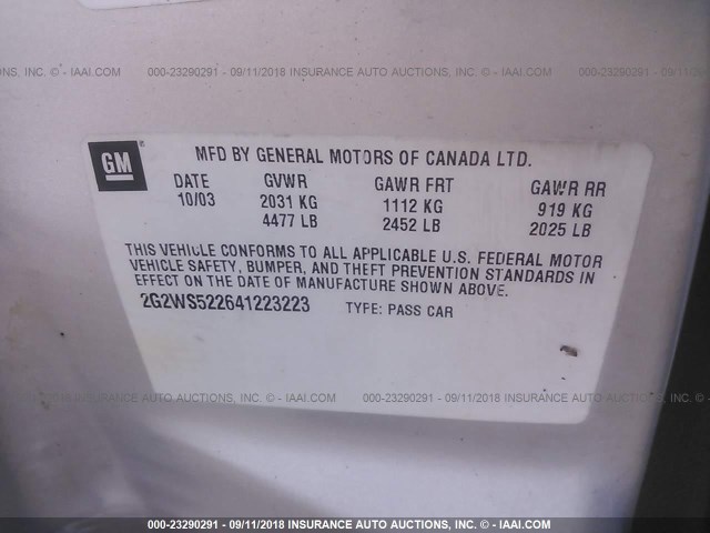 2G2WS522641223223 - 2004 PONTIAC GRAND PRIX GT2 ვერცხლისფერი ფოტო 9