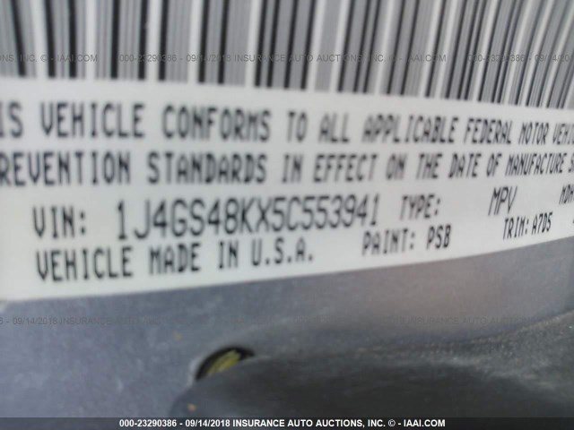 1J4GS48KX5C553941 - 2005 JEEP GRAND CHEROKEE LAREDO/COLUMBIA/FREEDOM 银色 照片 9