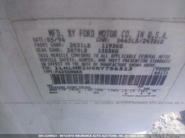 1LNLM81W0RY756313 - 1994 LINCOLN TOWN CAR EXECUTIVE WHITE photo 9