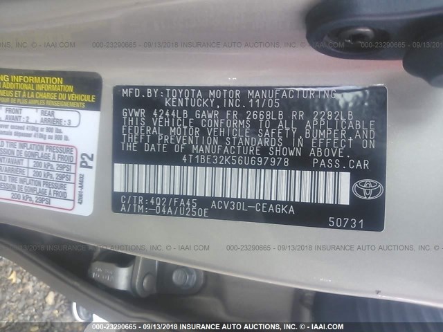 4T1BE32K56U697978 - 2006 TOYOTA CAMRY LE/XLE/SE Qəhvəyi foto 9