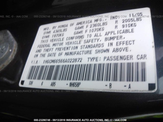 1HGCM66566A022872 - 2006 HONDA ACCORD EX Light Blue photo 9