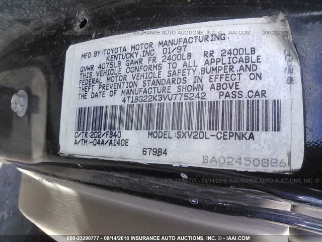 4T1BG22K3VU775242 - 1997 TOYOTA CAMRY CE/LE/XLE 黑色 照片 9