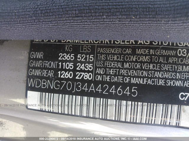 WDBNG70J34A424645 - 2004 MERCEDES-BENZ S 430 SILVER photo 9