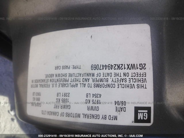 2G1WX12K249447069 - 2004 CHEVROLET MONTE CARLO SS ნაცრისფერი ფოტო 9