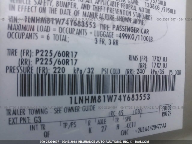 1LNHM81W74Y683553 - 2004 LINCOLN TOWN CAR EXECUTIVE/SIGNATURE Gri fotoğraf 9