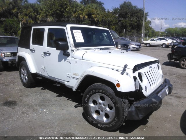 1C4HJWEG1EL198036 - 2014 JEEP WRANGLER UNLIMITE SAHARA WHITE photo 1