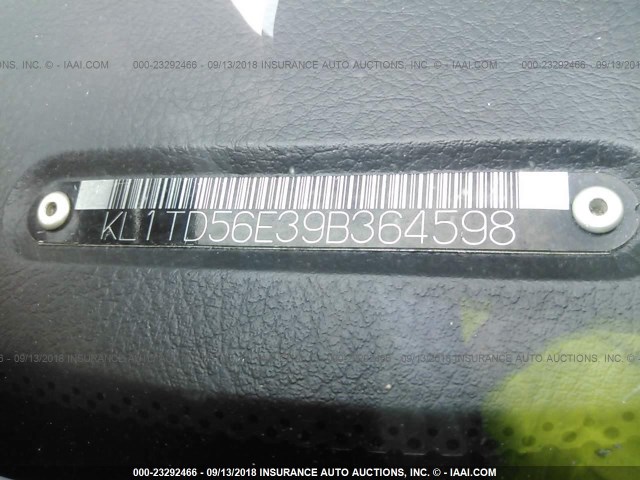 KL1TD56E39B364598 - 2009 CHEVROLET AVEO LS/LT წითელი ფოტო 9