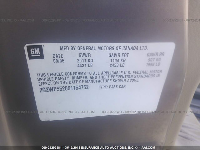 2G2WP552861154762 - 2006 PONTIAC GRAND PRIX Золотий фото 9