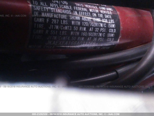 JKAEXEA166A011166 - 2006 KAWASAKI EX650 A6F 黑色 照片 10