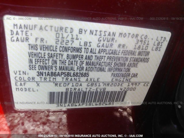 3N1AB6AP5BL682685 - 2011 NISSAN SENTRA 2.0/2.0S/SR/2.0SL RED photo 9