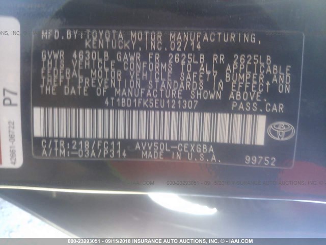 4T1BD1FK5EU121307 - 2014 TOYOTA CAMRY HYBRID/LE/XLE Qara foto 9