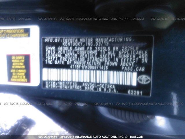 4T1BF1FK0DU671426 - 2013 TOYOTA CAMRY L/SE/LE/XLE Qara foto 9