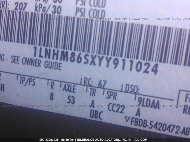 1LNHM86SXYY911024 - 2000 LINCOLN LS 棕色 照片 9