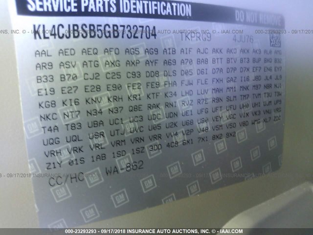 KL4CJBSB5GB732704 - 2016 BUICK ENCORE CONVENIENCE 白色 照片 9