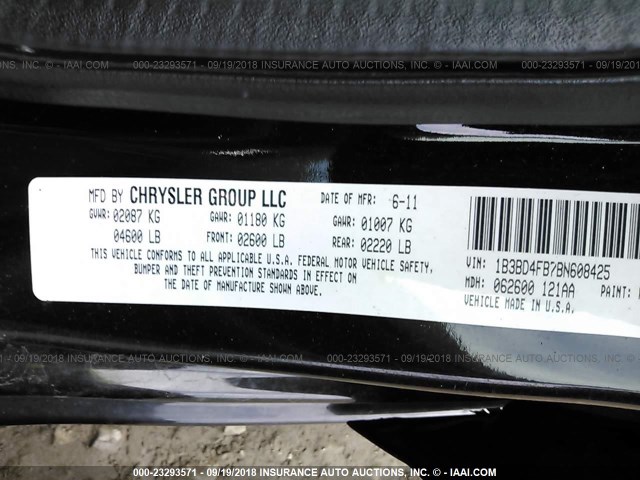 1B3BD4FB7BN608425 - 2011 DODGE AVENGER EXPRESS 黑色 照片 9