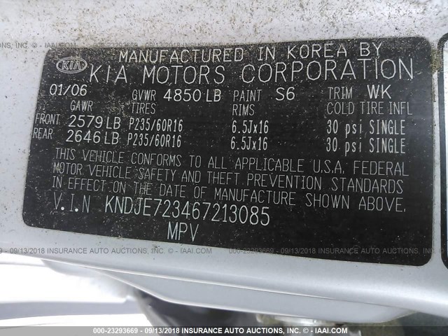 KNDJE723467213085 - 2006 KIA NEW SPORTAGE  SILVER photo 9