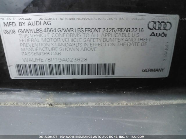 WAUHE78P19A023628 - 2009 AUDI A3 2.0T BLACK photo 9