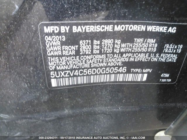 5UXZV4C56D0G50546 - 2013 BMW X5 XDRIVE35I Қара фото 9