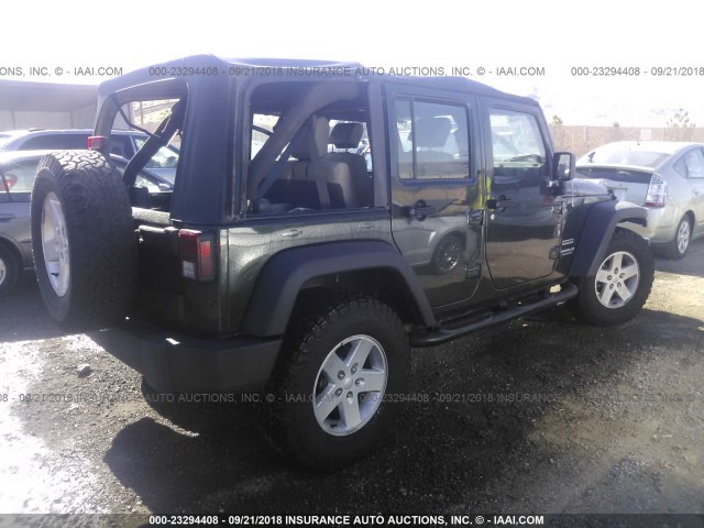 1J4BA3H13AL142874 - 2010 JEEP WRANGLER UNLIMITE SPORT GREEN photo 4