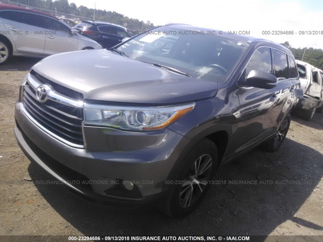 5TDKKRFH0GS125592 - 2016 TOYOTA HIGHLANDER XLE ნაცრისფერი ფოტო 2