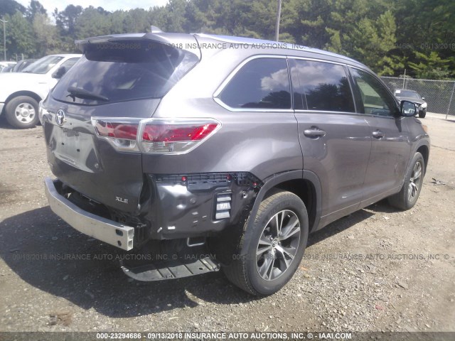 5TDKKRFH0GS125592 - 2016 TOYOTA HIGHLANDER XLE ნაცრისფერი ფოტო 4