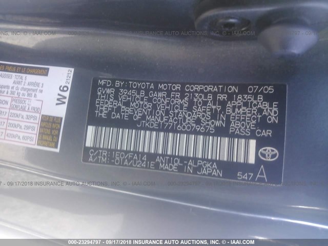 JTKDE177160079675 - 2006 TOYOTA SCION TC 灰色 照片 9